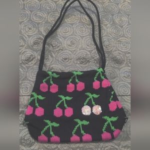 The SAK Crochet Black with Cherries Bag